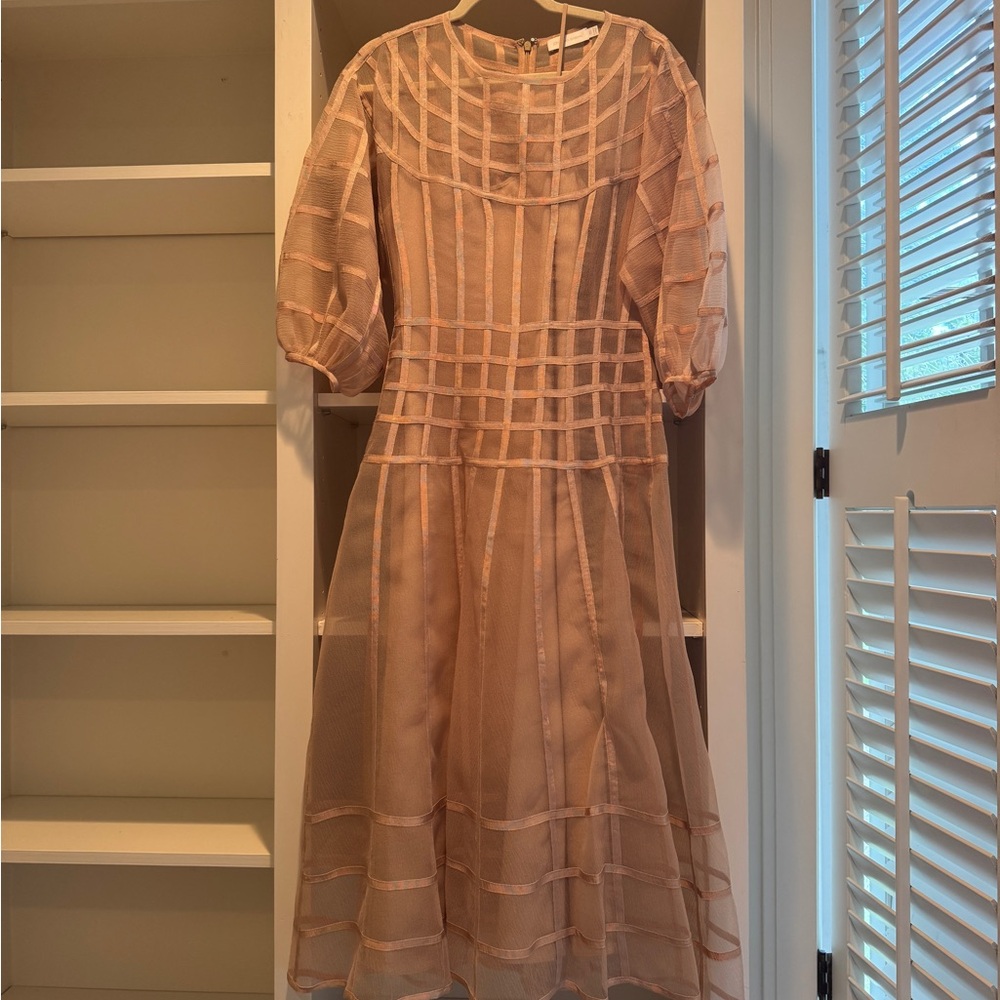 Jonathan Simkhai Blush Grid-Overlay Midi Dress